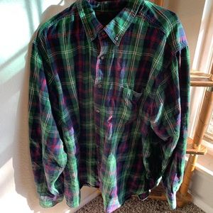 Preloved Faded glory green, red, black plaid flannel shirt